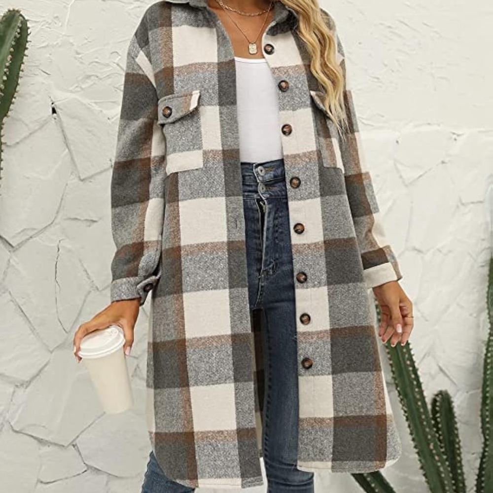 Gingham Button Down Lightweight Shacket Size Small - image 2